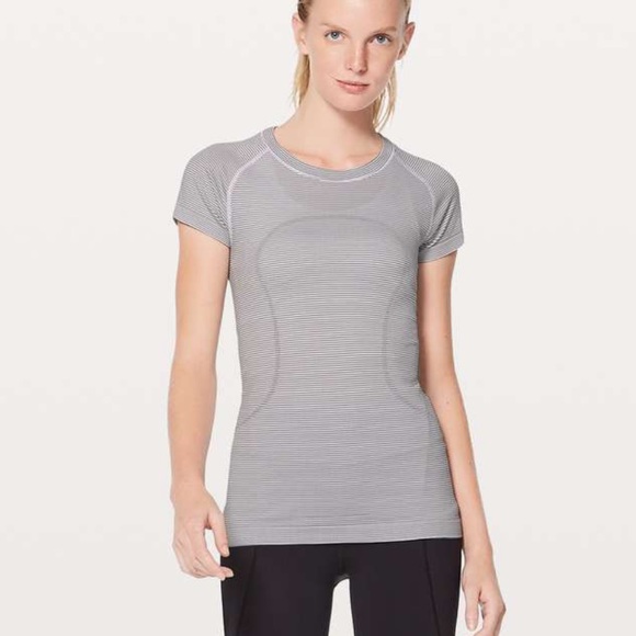 Lululemon Swiftly Tech Short Sleeve Crew black white striped shirt